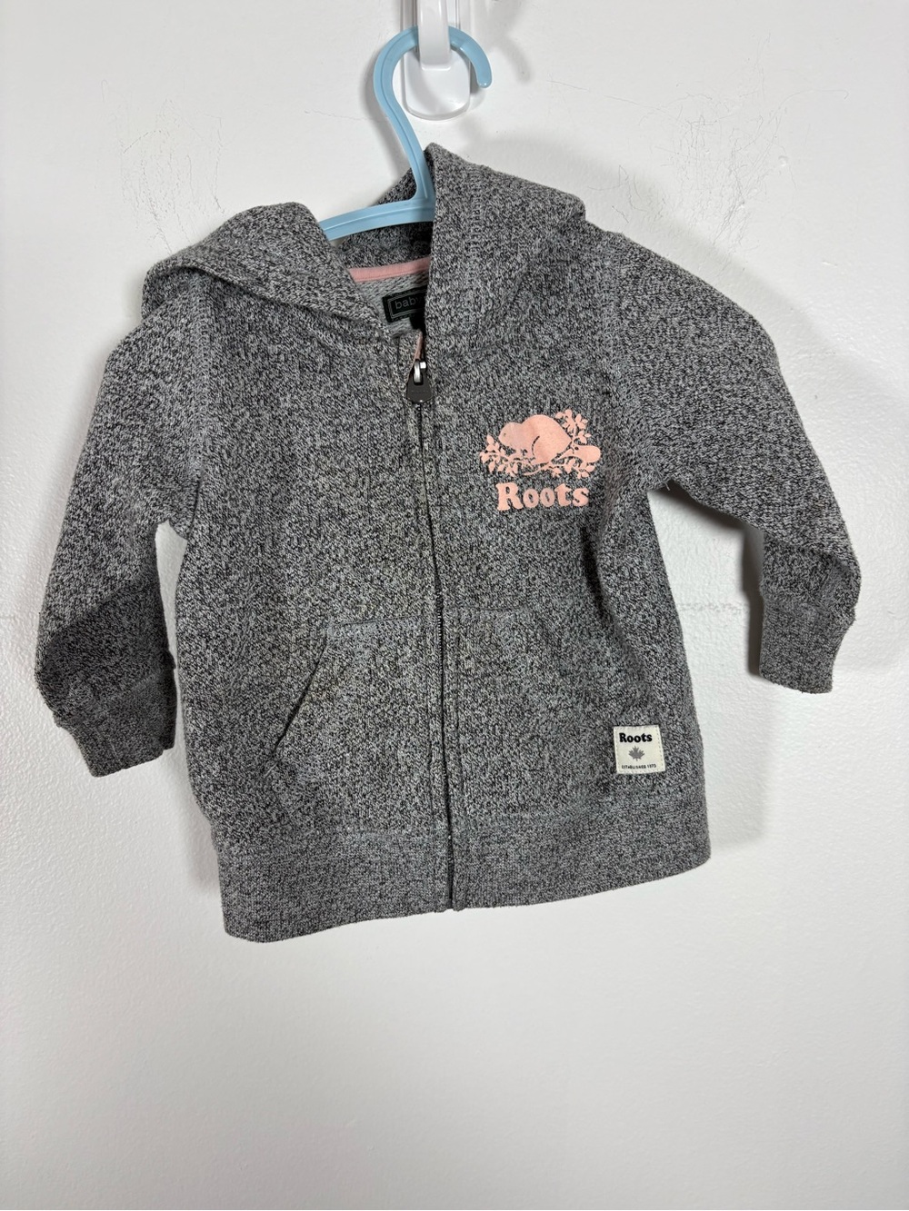 Roots Gray Hoodie with Pink Logo - Toddler Zip Sweatshirt